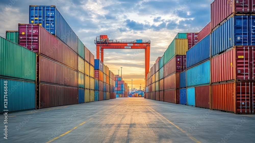 Fototapeta premium Containers in shipping yard, shipping port. 