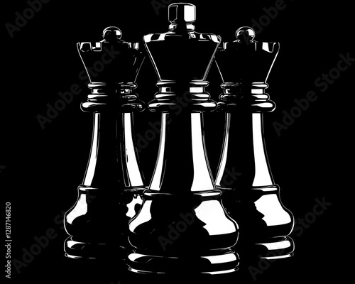 Three Powerful Black Chess Queens