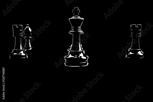 Black Chess Pieces in a Strategic Arrangement