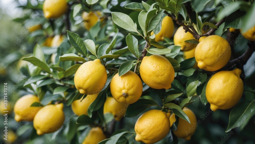 Lush lemon tree with vibrant yellow fruit close up showcasing nature's beauty and freshness in a serene garden setting. Lush lemon tree with vibrant yellow fruit close up showcasing nature's beauty and freshness in a serene garden setting.