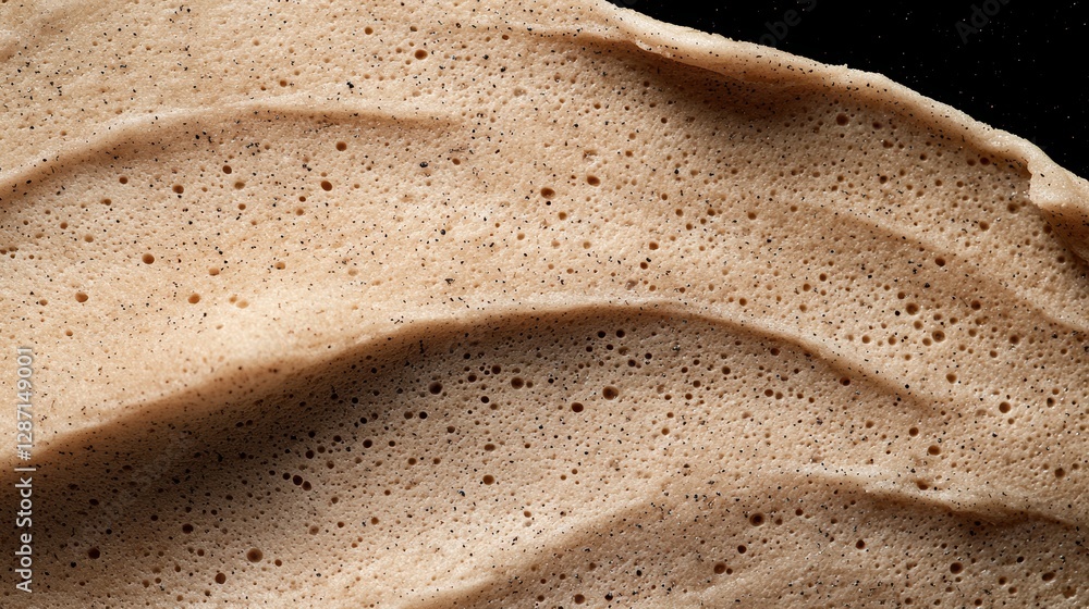 Obraz premium Close-up of a textured, porous, light brown surface with dark specks.