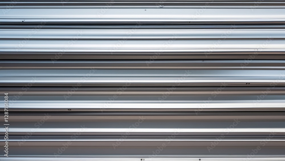 Metal sheet siding in horizontal lines creating a modern industrial background with reflections and subtle texture details. Metal sheet siding in horizontal lines creating a modern industrial background with reflections and subtle texture details.