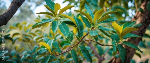 Wallpaper Mural Lush Moringa oleifera leaves showcasing vibrant greens and yellows in a natural setting with macro focus on intricate leaf details. Torontodigital.ca