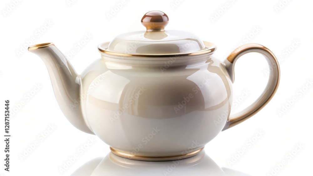 Cream-colored Teapot on White Background Cream-colored Teapot on White Background
