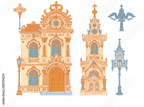Intricate Baroque Architecture Design Elements Vector