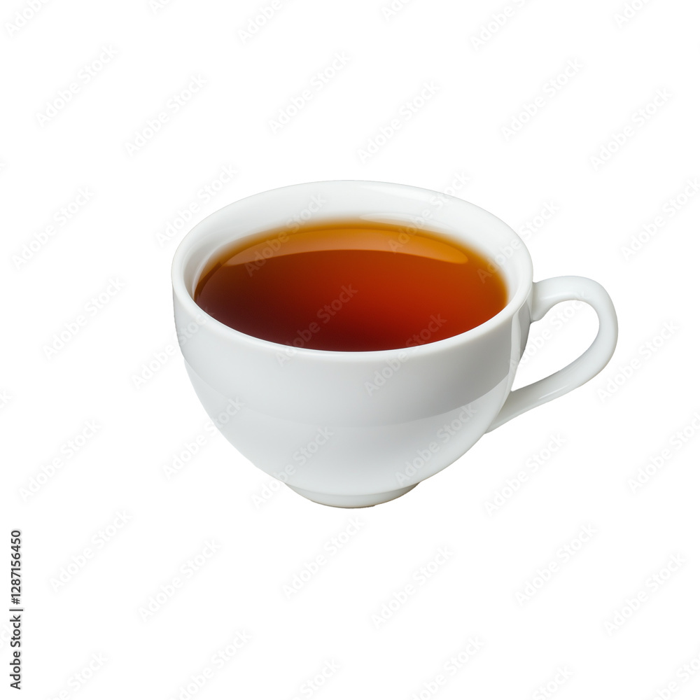 White ceramic teacup with dark tea on transparent background White ceramic teacup with dark tea on transparent background