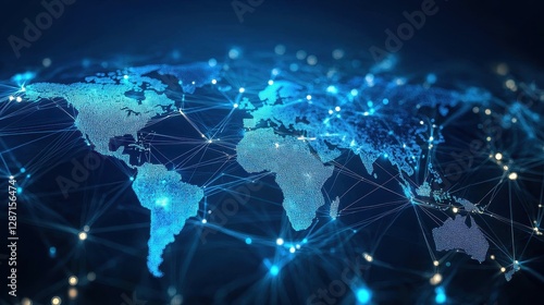 Global social media network, Digital world map with users worldwide connections.