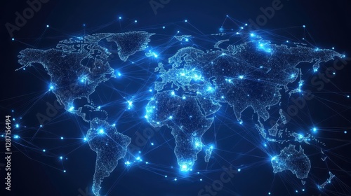 Global social media network, Digital world map with users worldwide connections.
