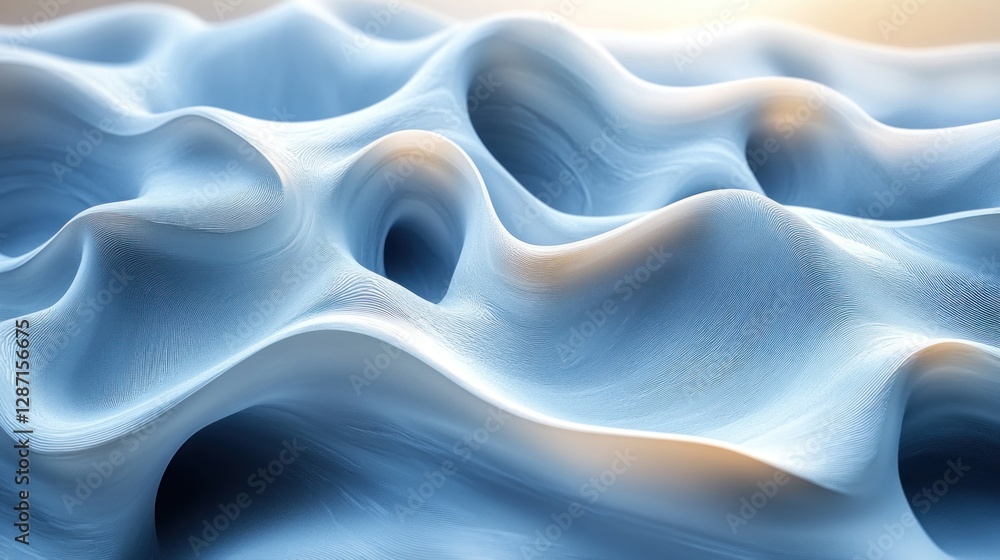 Obraz premium Abstract Blue Swirling Landscape: A Digital 3D Render of Serene, Textured Waves