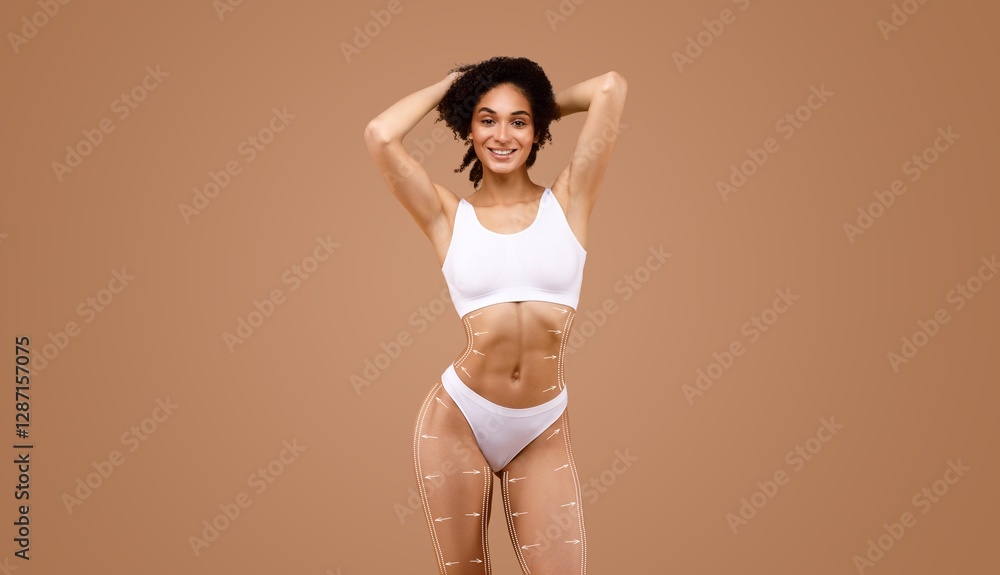 Obraz premium A woman stands confidently, showcasing her curves while practicing body sculpting and contouring techniques.