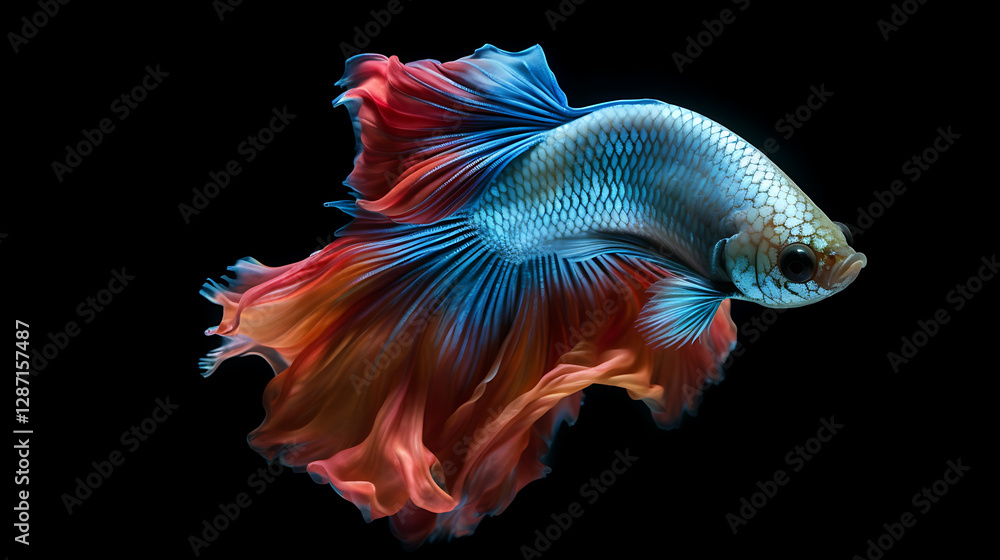 A beautiful blue and orange fish with a long tail A beautiful blue and orange fish with a long tail