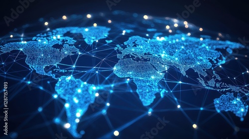 Global social media network, Digital world map with users worldwide connections.
