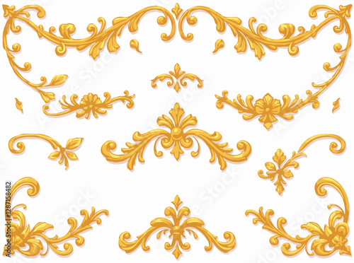 Exquisite Rococo Gold Leaf Ornaments Vector Elements