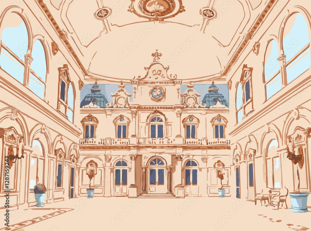 Fototapeta premium Baroque Palace Interior Architecture Vector Illustration