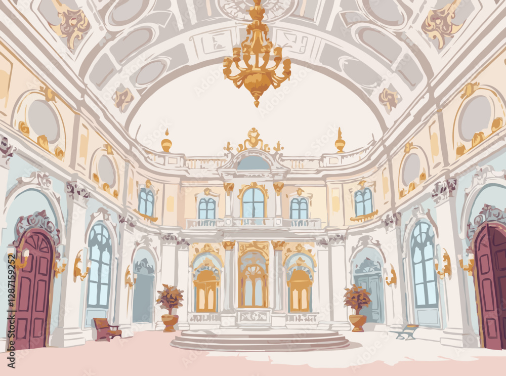 Baroque Palace Interior Architecture Vector Illustration Baroque Palace Interior Architecture Vector Illustration