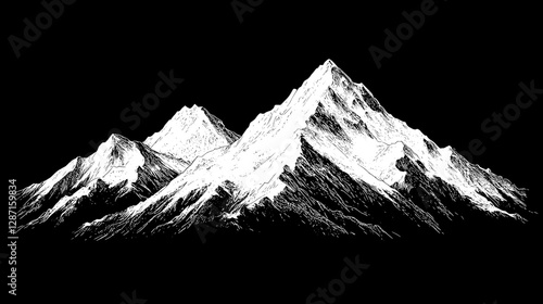 Majestic Snow-Capped Mountains Sketch