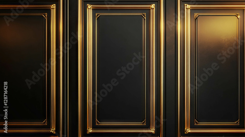 Luxurious wall design with thick gold molding frames for elegant interior decor photo