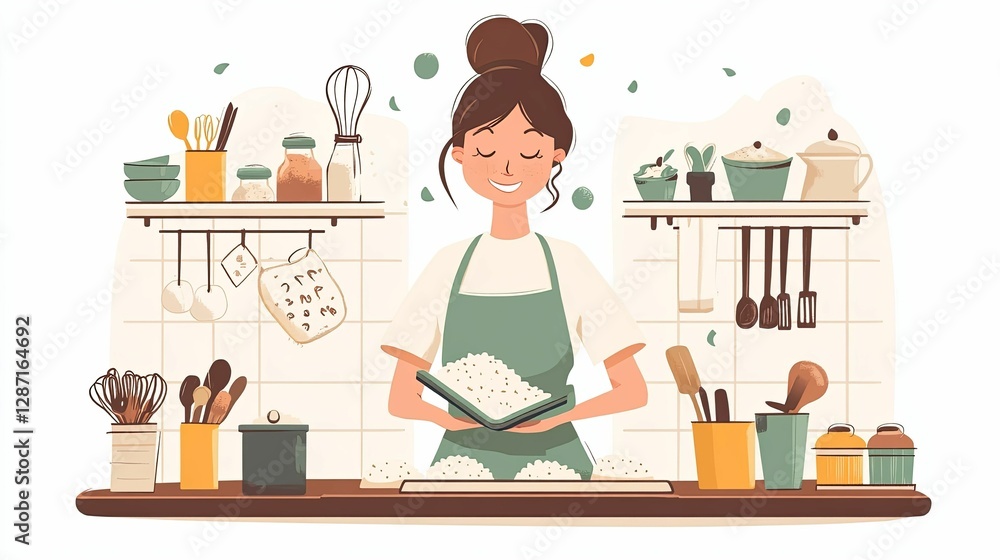 Woman Baking in a Cozy Kitchen Preparing Food Woman Baking in a Cozy Kitchen Preparing Food