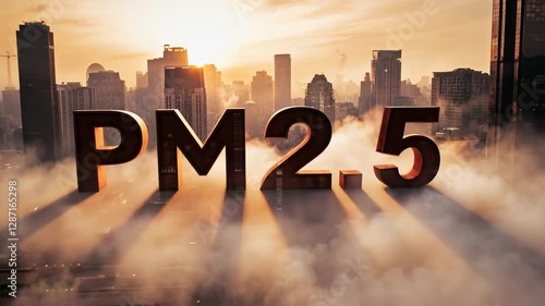 air pollution PM2.5 concept, Air pollution concept with city skyline backdrop