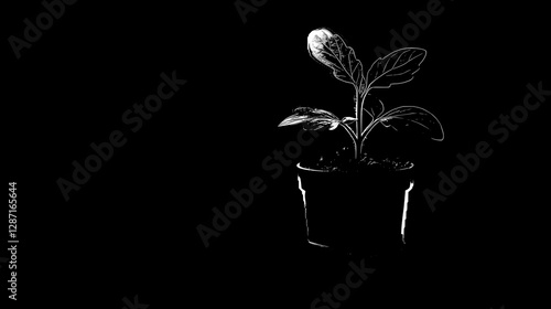 Elegant Potted Plant in Black and White