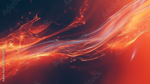 Abstract fluid motion with dynamic light orange and red waves on a dark background.