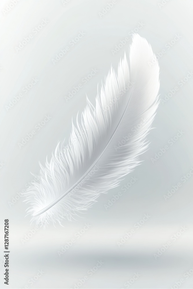 Obraz premium White feather floating on light background 