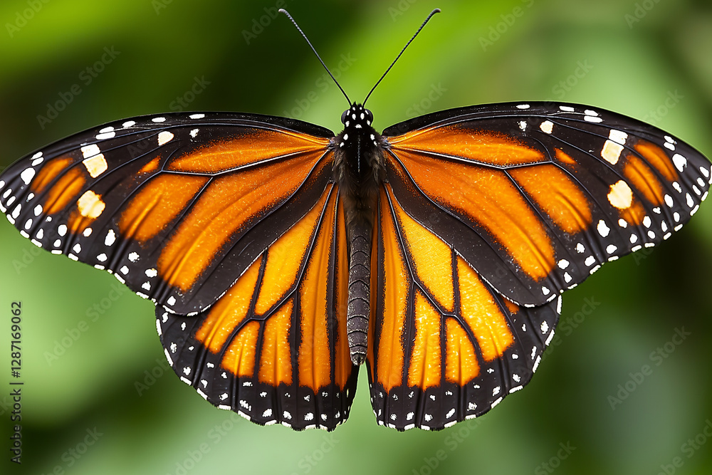 Naklejka premium Majestic Monarch Butterfly: Vibrant Wings in Flight