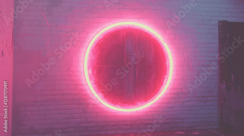 Wallpaper Mural Futuristic neon circle on white brick wall for modern interior design Torontodigital.ca