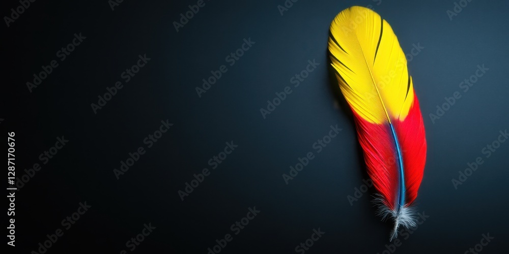 Obraz premium Feather with red yellow blue split color design