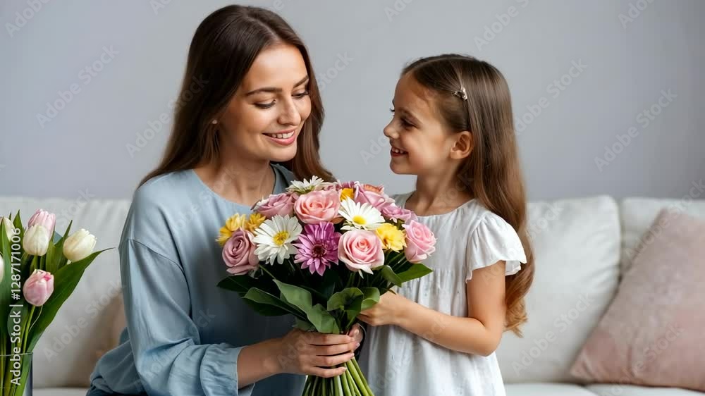 A Mother's Day Surprise: Daughter Gifting Flowers A Mother's Day Surprise: Daughter Gifting Flowers