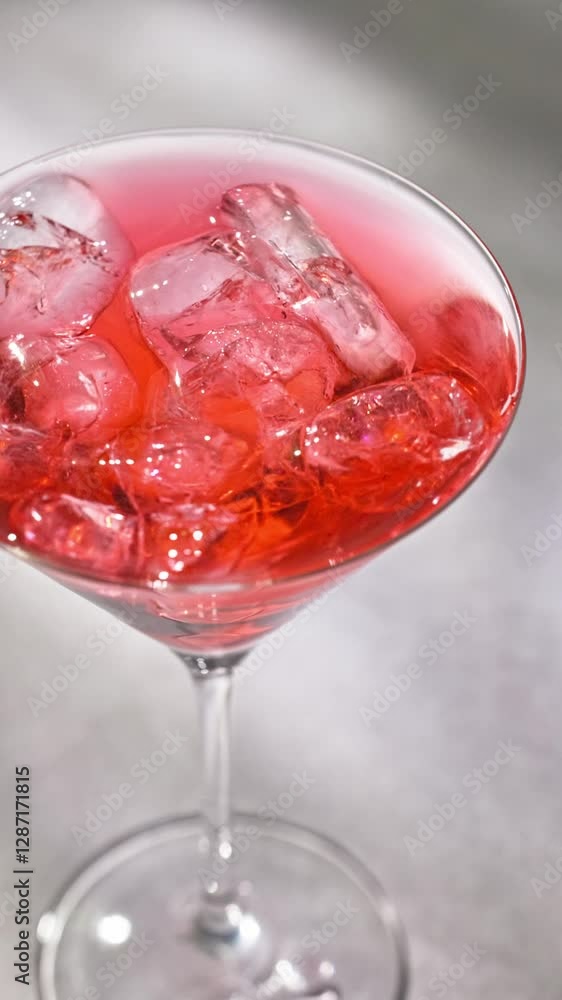 slow motion of ice cubes in cold red cocktail drink. beverage closeup, macro slow motion of ice cubes in cold red cocktail drink. beverage closeup, macro