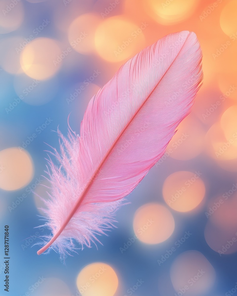 Naklejka premium Pink feather with colorful bokeh light background 