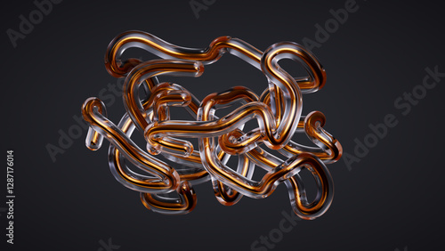 Billede på lærred abstract structure, copper wire inside the intertwined clear glass tubes isolate