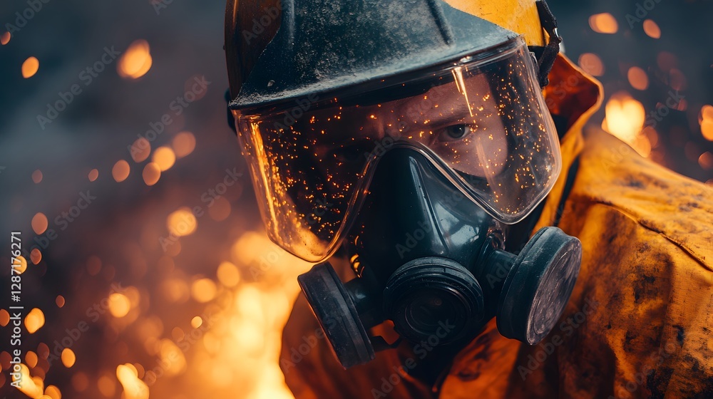 A firefighter in protective gear faces flames, demonstrating the intensity of firefighting. The image captures the courage and determination required in emergency situations. A firefighter in protective gear faces flames, demonstrating the intensity of firefighting. The image captures the courage and determination required in emergency situations.