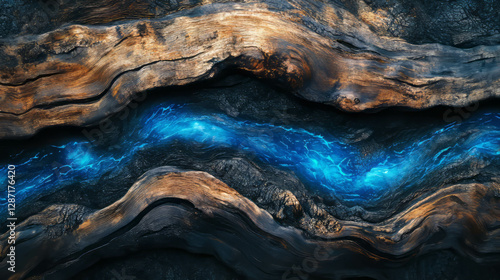 Wallpaper Mural Mystical wood texture with glowing blue veins for nature inspired design Torontodigital.ca