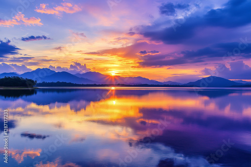 Wallpaper Mural Stunning Sunset over Serene Lake and Mountain Range Colorful Sky Reflection Torontodigital.ca