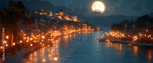 Wallpaper Mural Nighttime Village By The Sea With Warm Lights Torontodigital.ca