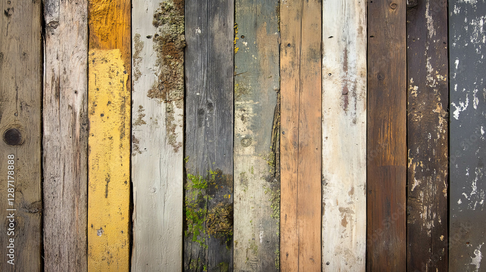 Rustic wooden planks with varied moss density and textured surfaces for nature-inspired design Rustic wooden planks with varied moss density and textured surfaces for nature-inspired design