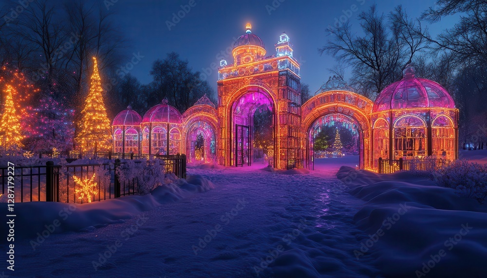 Obraz premium Going to an ice festival with glowing AR event highlights, vibrant festive setting, soft ambient lighting, photorealistic