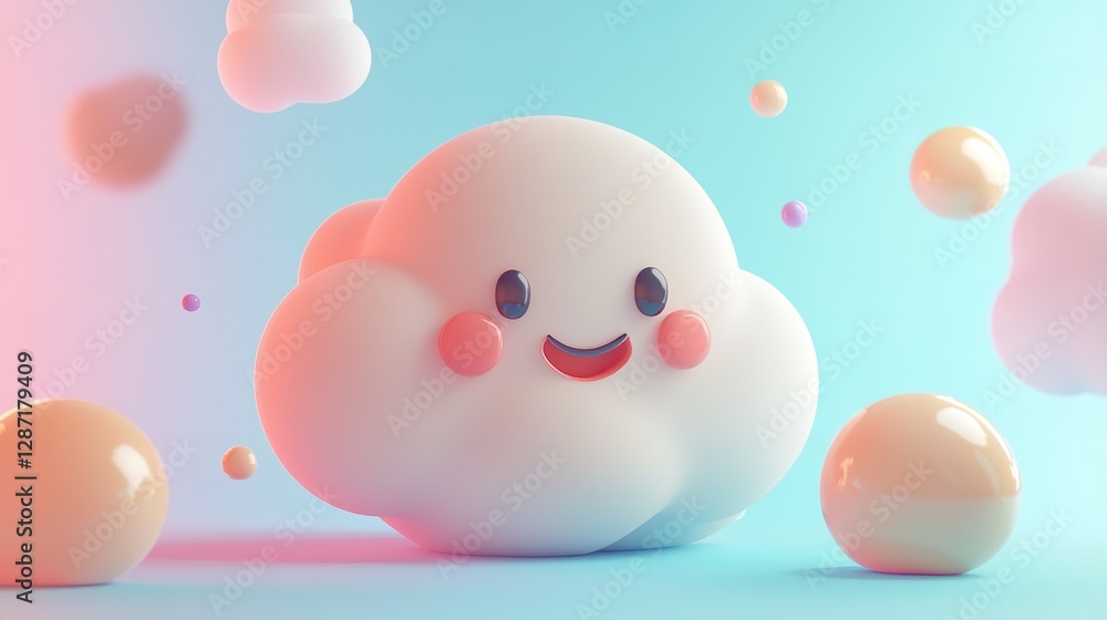 Cheerful cloud character animation digital art playful environment whimsical viewpoint soft shapes concept Cheerful cloud character animation digital art playful environment whimsical viewpoint soft shapes concept