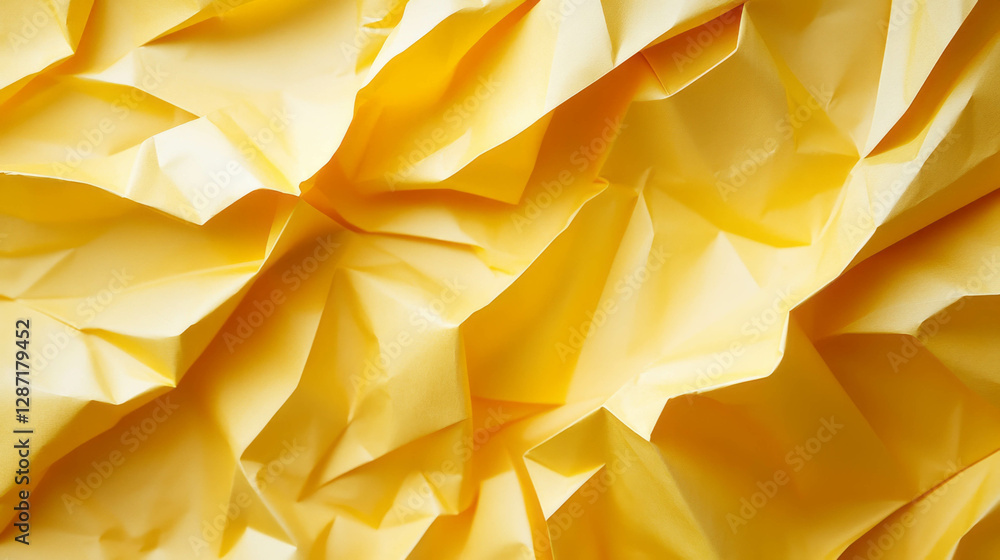 Vibrant yellow crumpled paper texture for creative background design