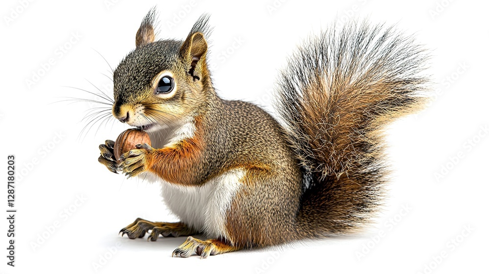 Obraz premium Squirrel holding nut isolated on white animal portrait studio setting close-up nature's curiosity