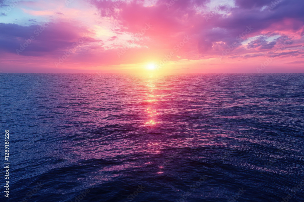 Fototapeta premium The ocean is calm and the sky is a beautiful shade of pink