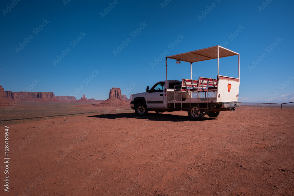 Fototapeta premium A truck parked in the monument valley