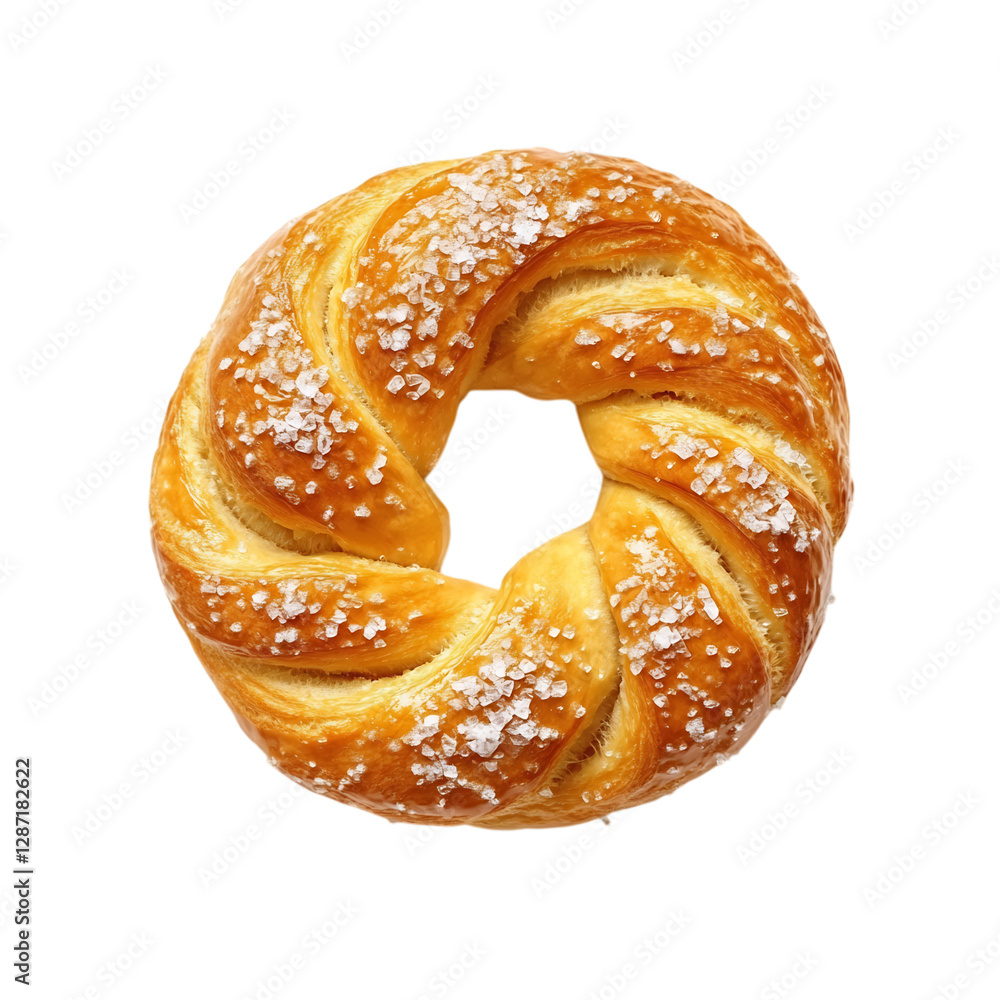 A Soft Pretzel with Golden Crust and Powdered Sugar Isolated on Transparent Background A Soft Pretzel with Golden Crust and Powdered Sugar Isolated on Transparent Background