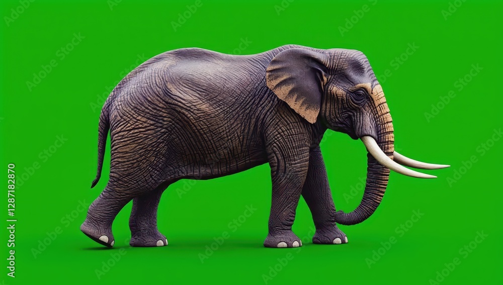 Obraz premium Realistic Elephant Illustration on Bright Green Background