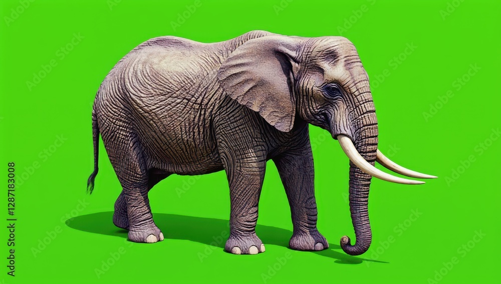 Obraz premium Realistic and Detailed Elephant on Green Background for Creative Projects