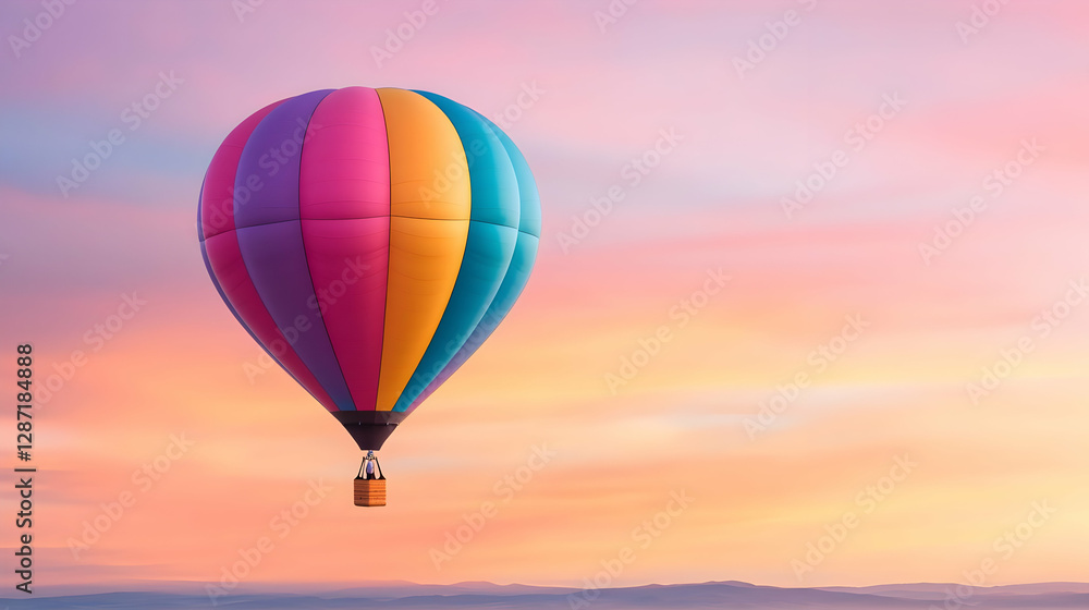 Fototapeta premium Colorful hot air balloon sunrise flight, travel, adventure