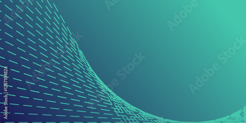 Abstract graphic with a wave of aligned dashes against a turquoise gradient background. The wavy pattern creates a sense of depth and texture.
