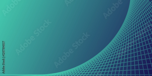 Teal gradient graphic, a grid of lines curves diagonally from the bottom right. 